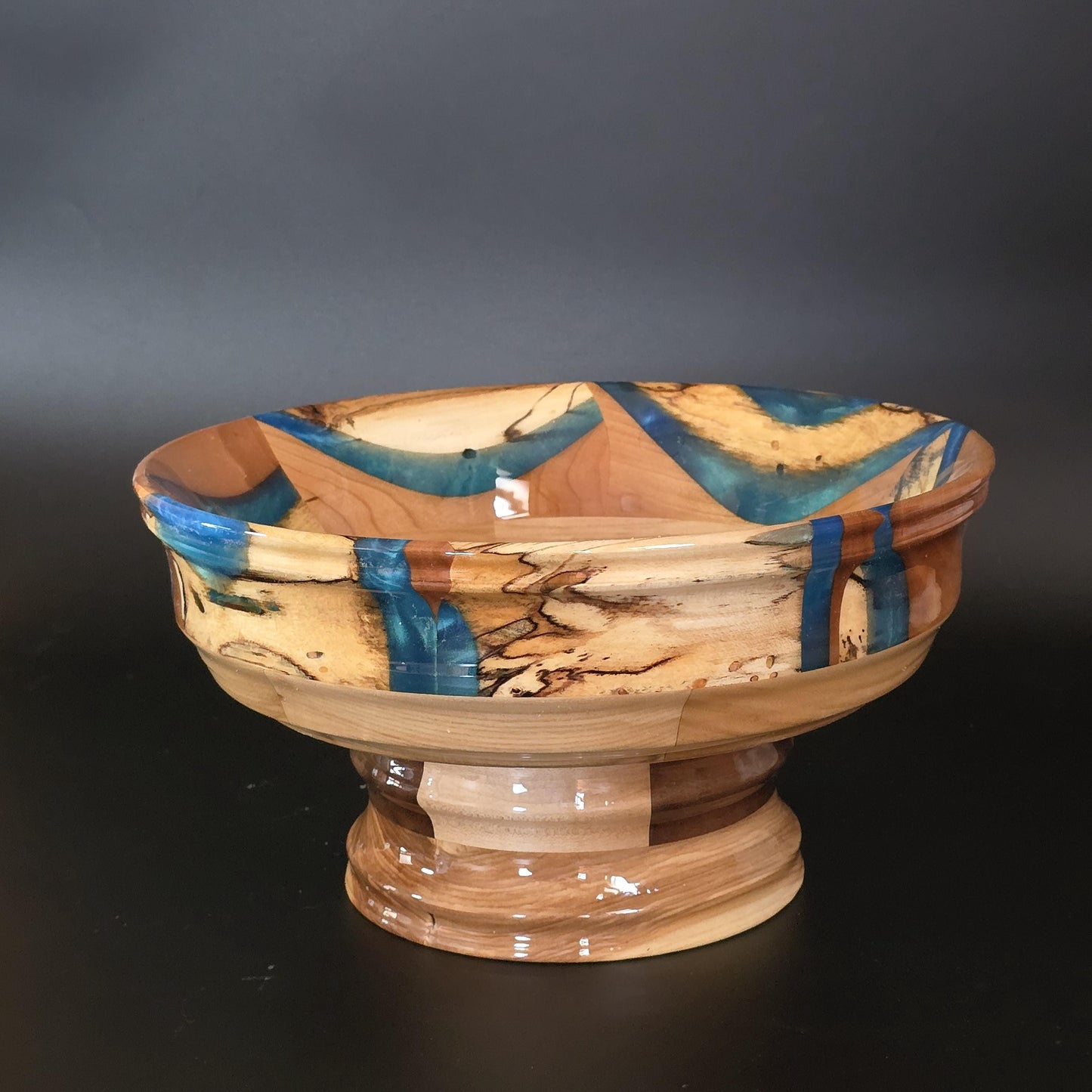 Segmented Wood and Resin Pedestal Bowl - Heirloom Table Centerpiece - Made in Minnesota