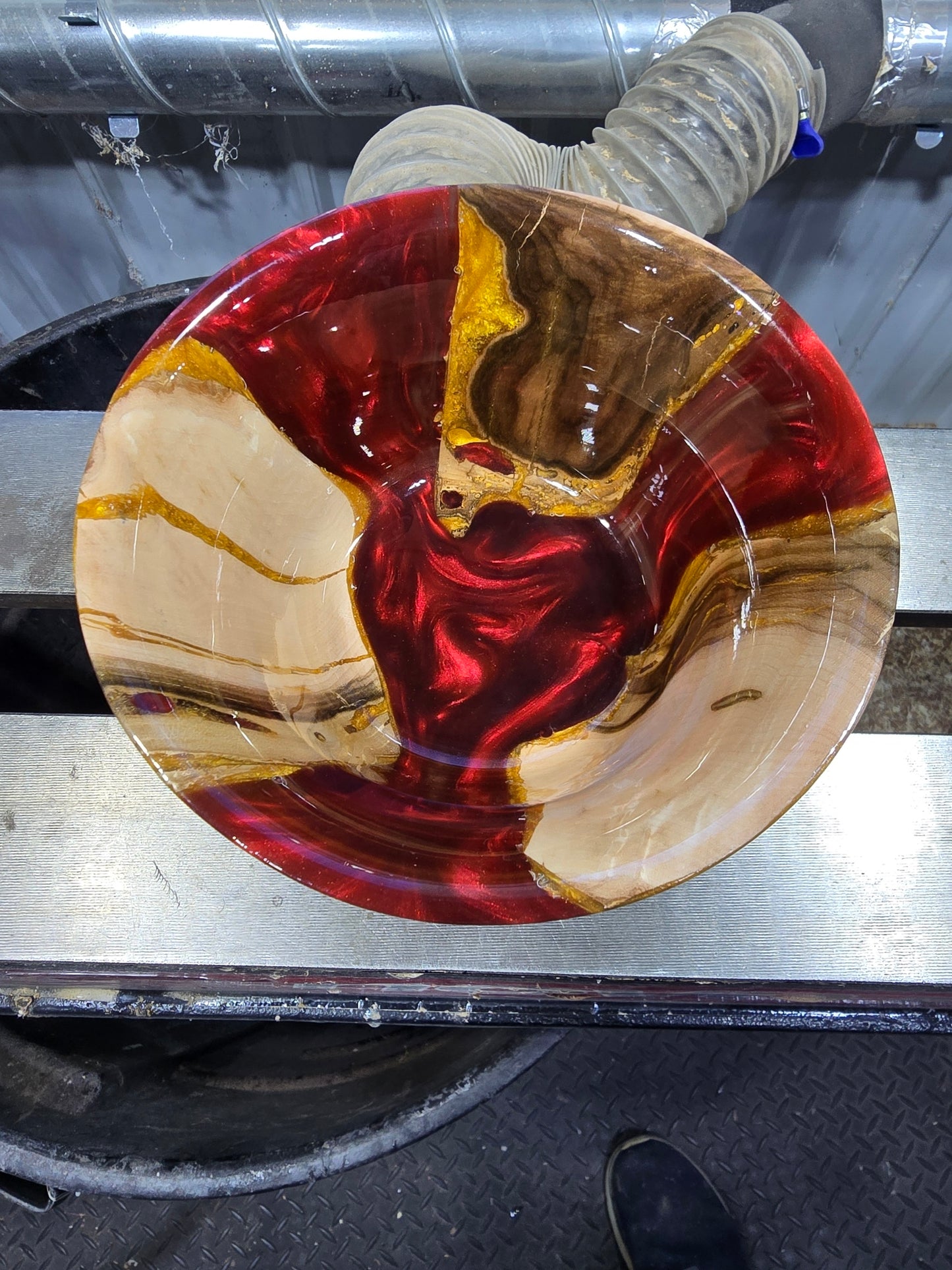 Figured Maple Handturned Bowl with deep red and gold resin | Handmade