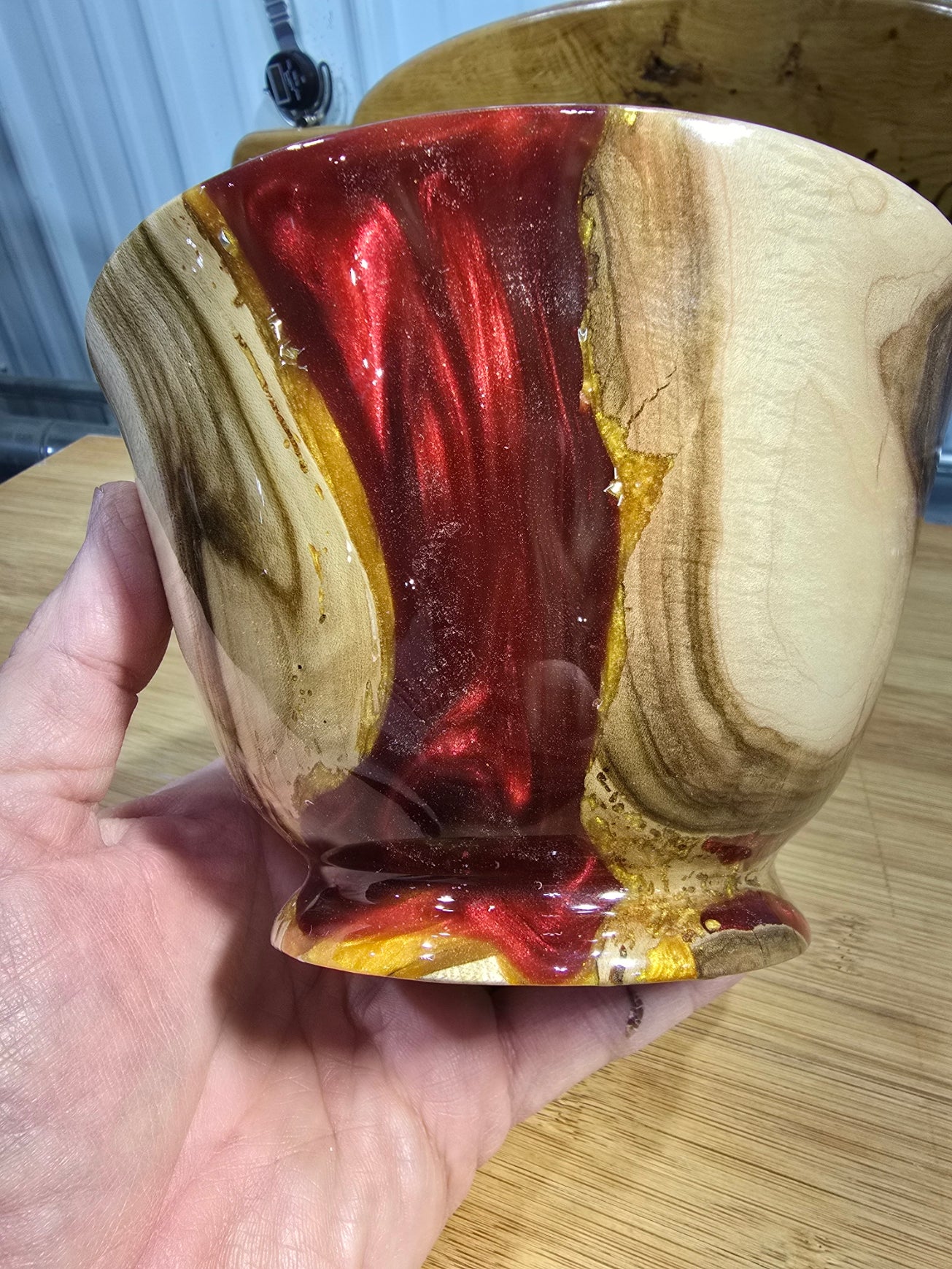 Figured Maple Handturned Bowl with deep red and gold resin | Handmade