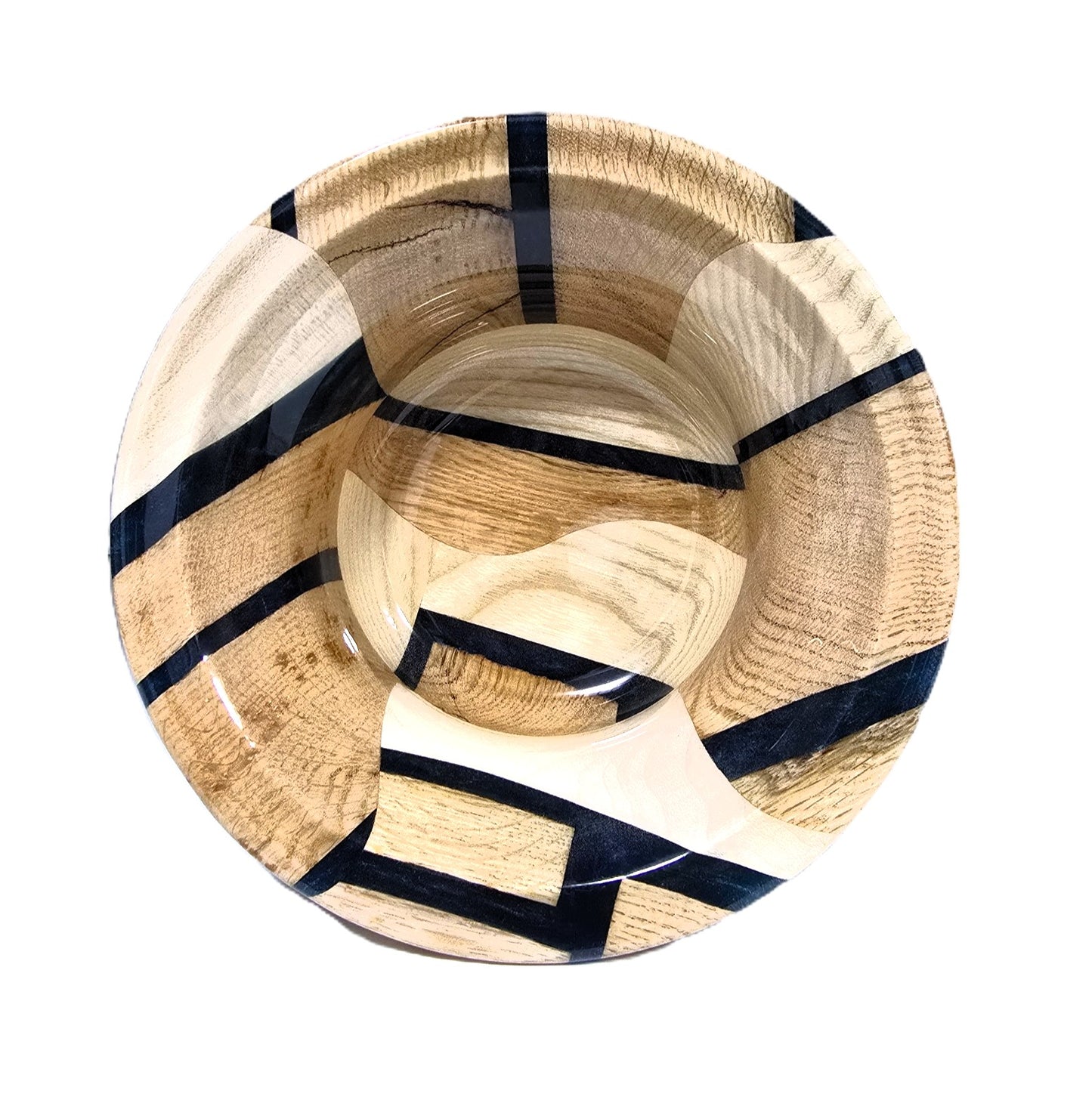 Dark Green Resin and Wood Segment Small Candy Dish