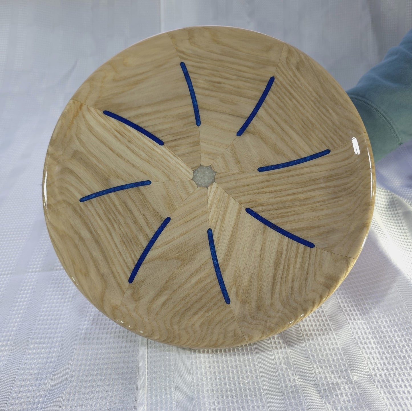 One of a Kind Wood and Resin Cake Stand on Cherry Pedestal