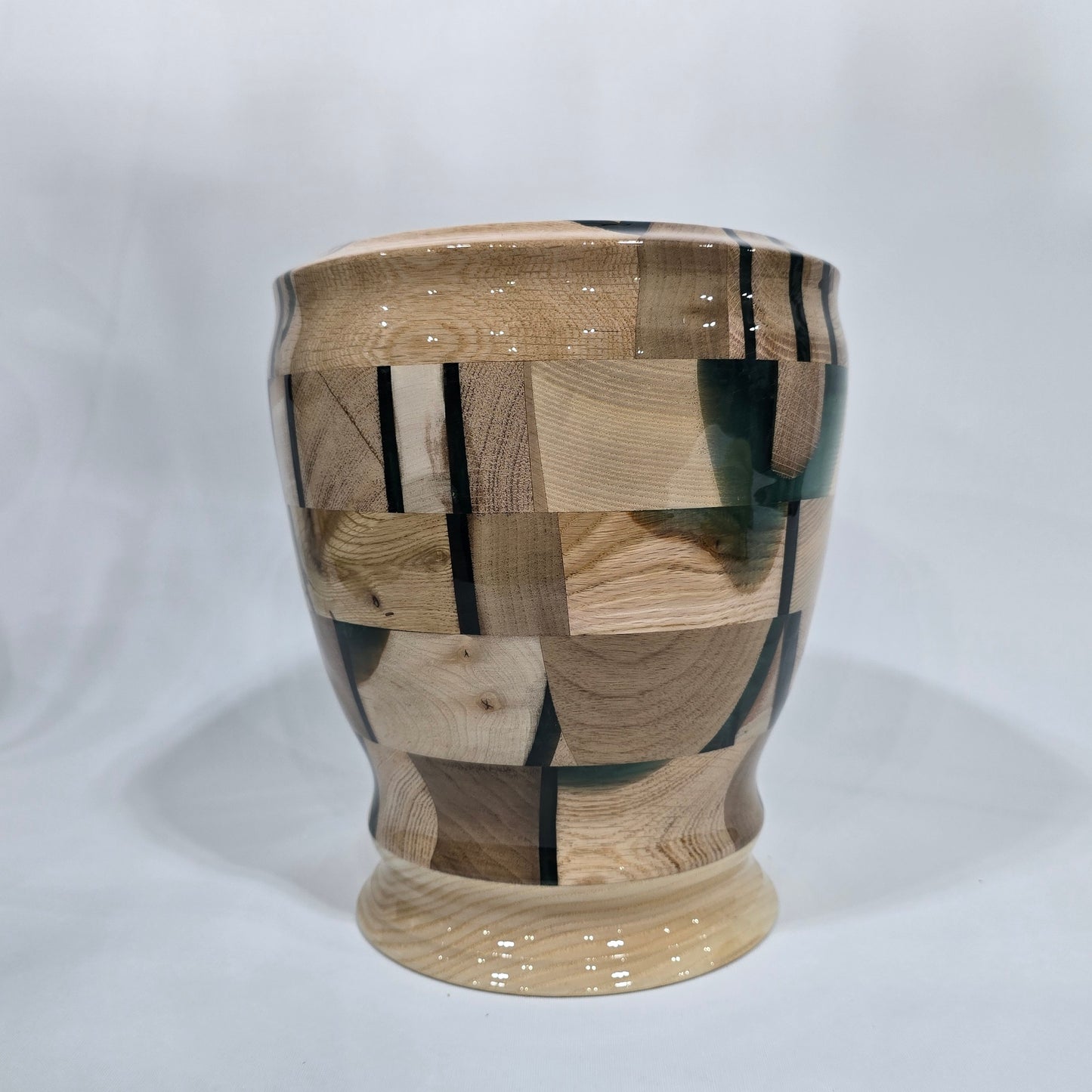 Stunning Handmade Extra Large Vase of Dark Green Resin and Wood