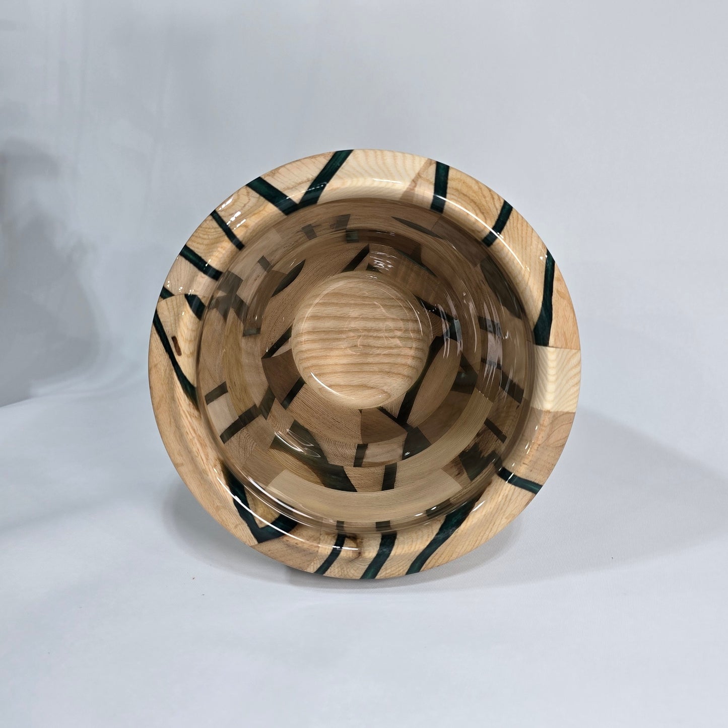 Stunning Handmade Extra Large Vase of Dark Green Resin and Wood