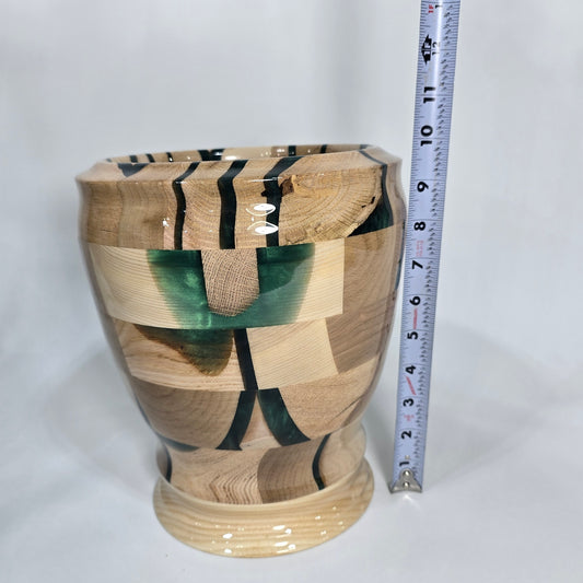 Stunning Handmade Extra Large Vase of Dark Green Resin and Wood