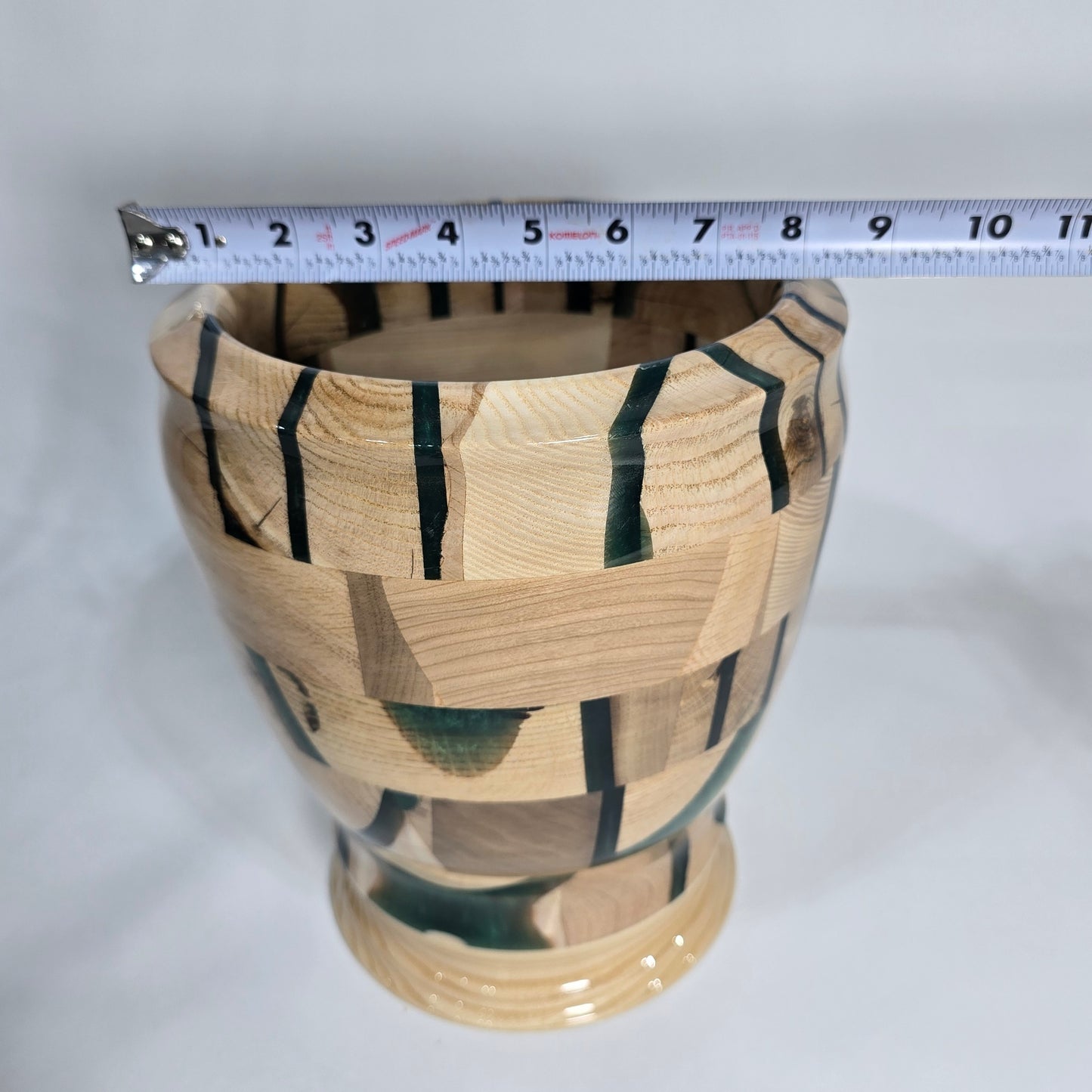 Stunning Handmade Extra Large Vase of Dark Green Resin and Wood
