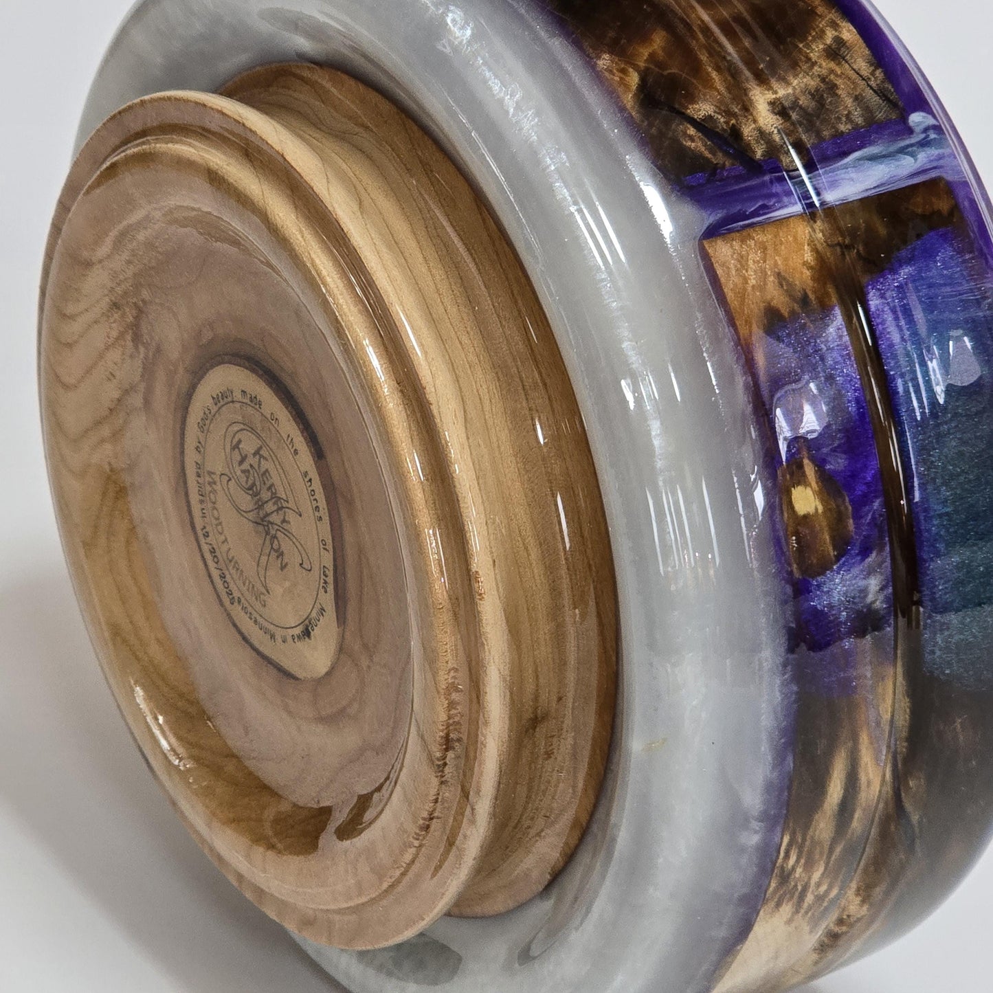 Maple & Cherry Hand Turned Bowl or Planter - Purple and White Resin Accents | Cabin Decor