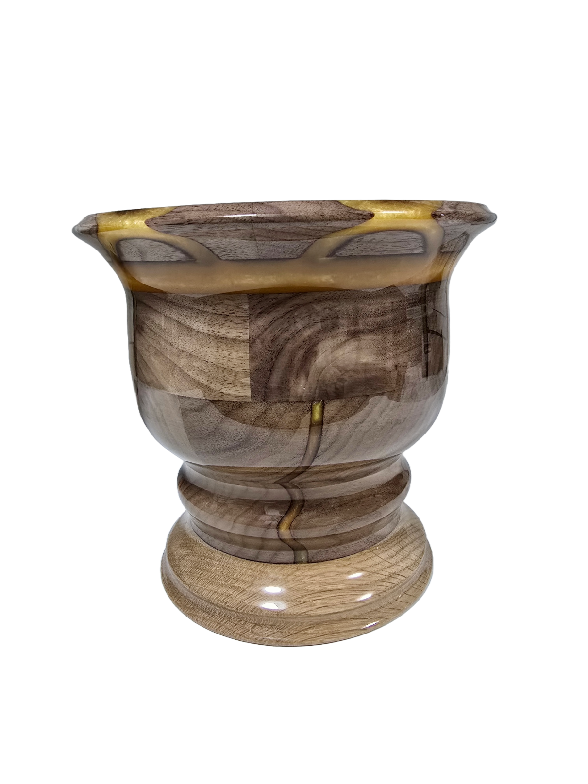Hand turned black walnut bowl with gold resin accents and ring