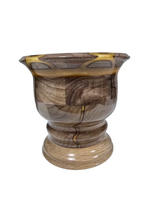 Hand turned black walnut bowl with gold resin accents and ring