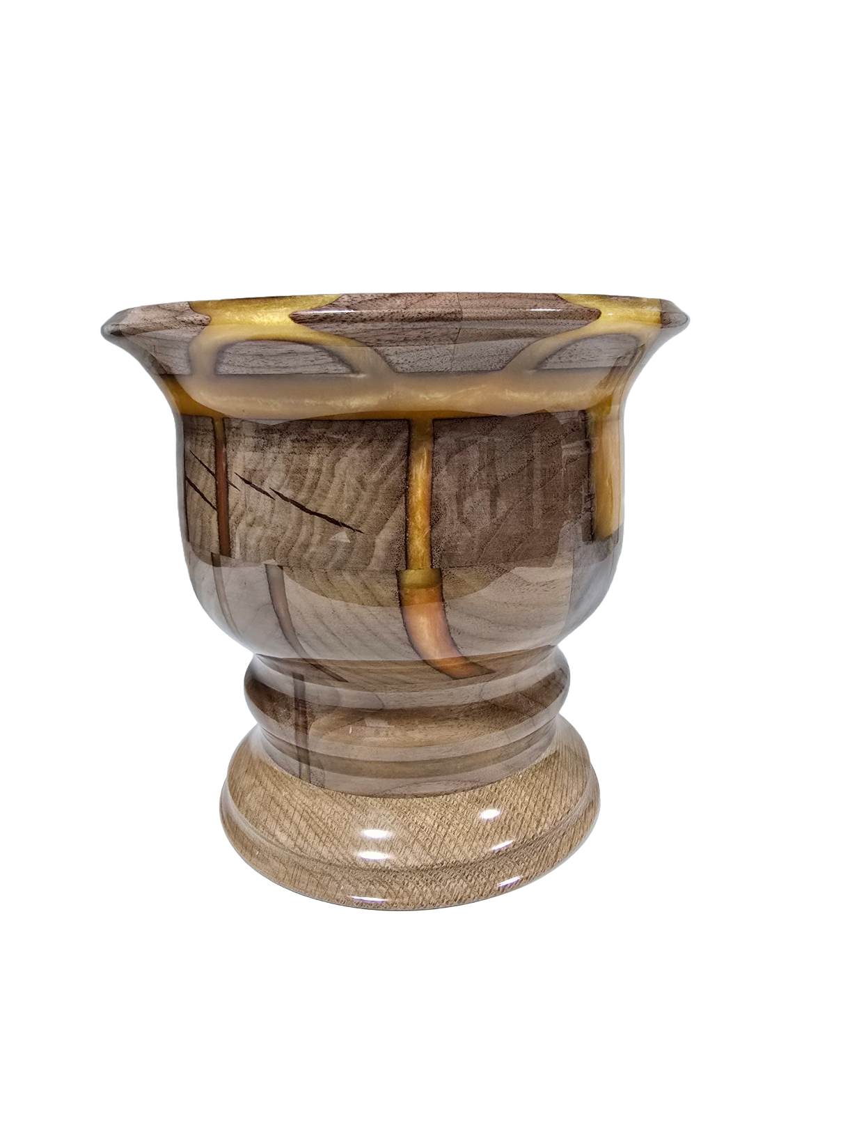 Hand turned black walnut bowl with gold resin accents and ring
