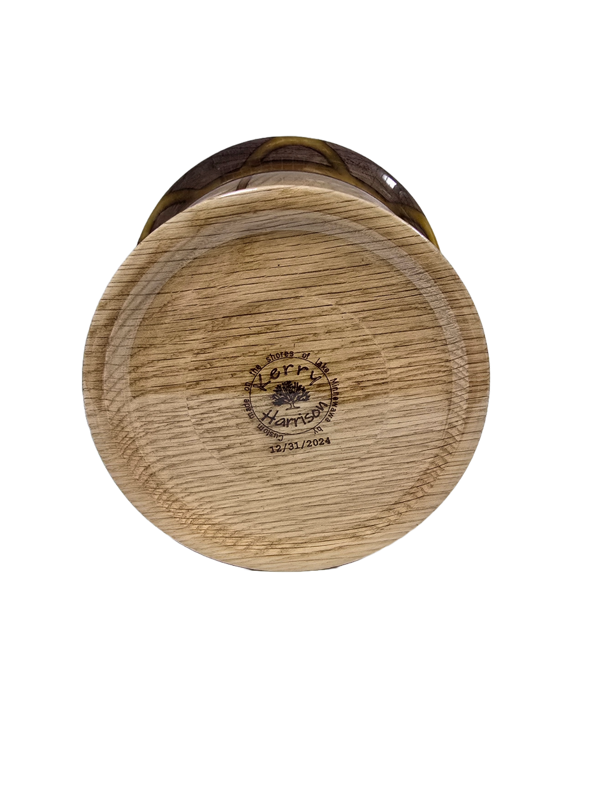 Hand turned black walnut bowl with gold resin accents and ring