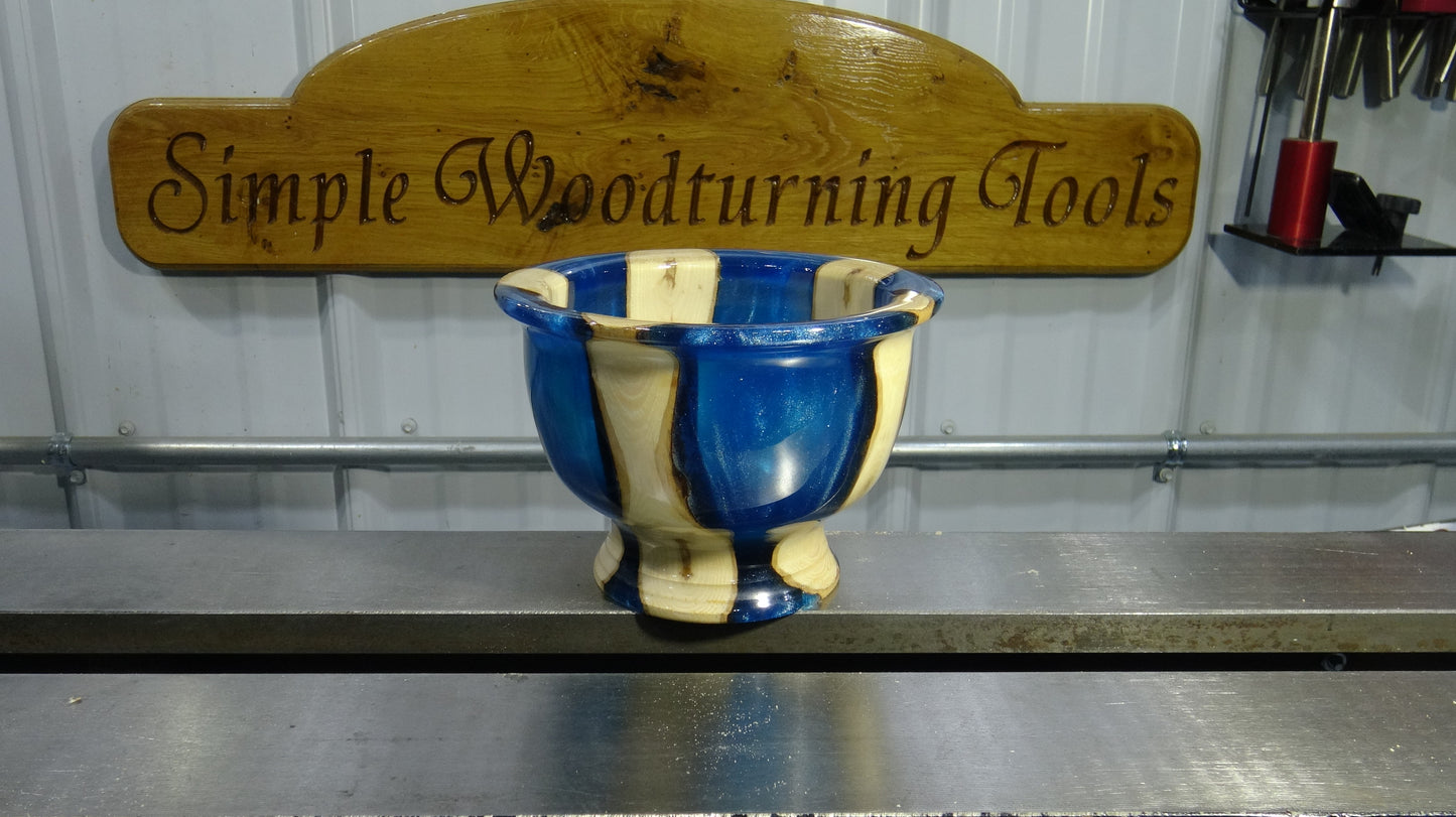 Pearlescent Blue and Wood Candy Dish