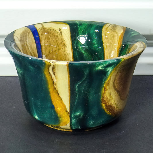 Handturned Oak Bowl with green and gold resin | Handmade in northern Minnesota
