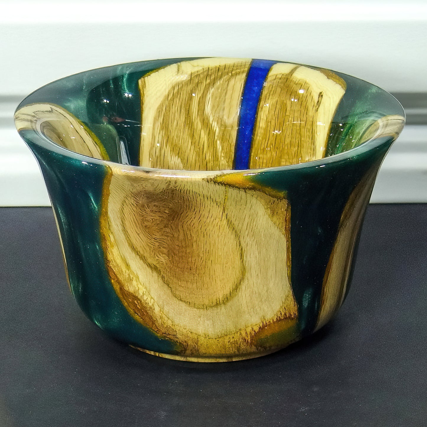 Handturned Oak Bowl with green and gold resin | Handmade in northern Minnesota