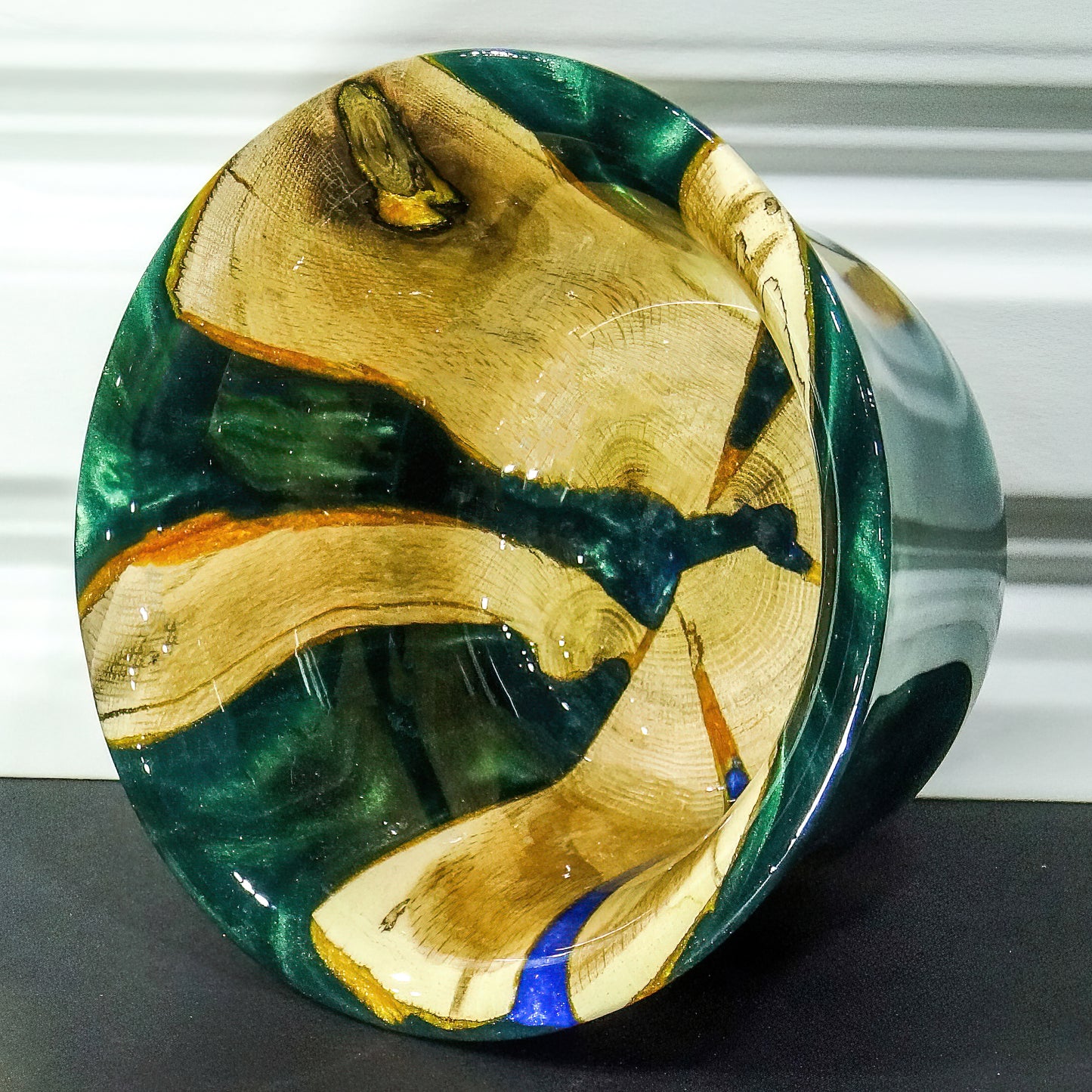 Handturned Oak Bowl with green and gold resin | Handmade in northern Minnesota