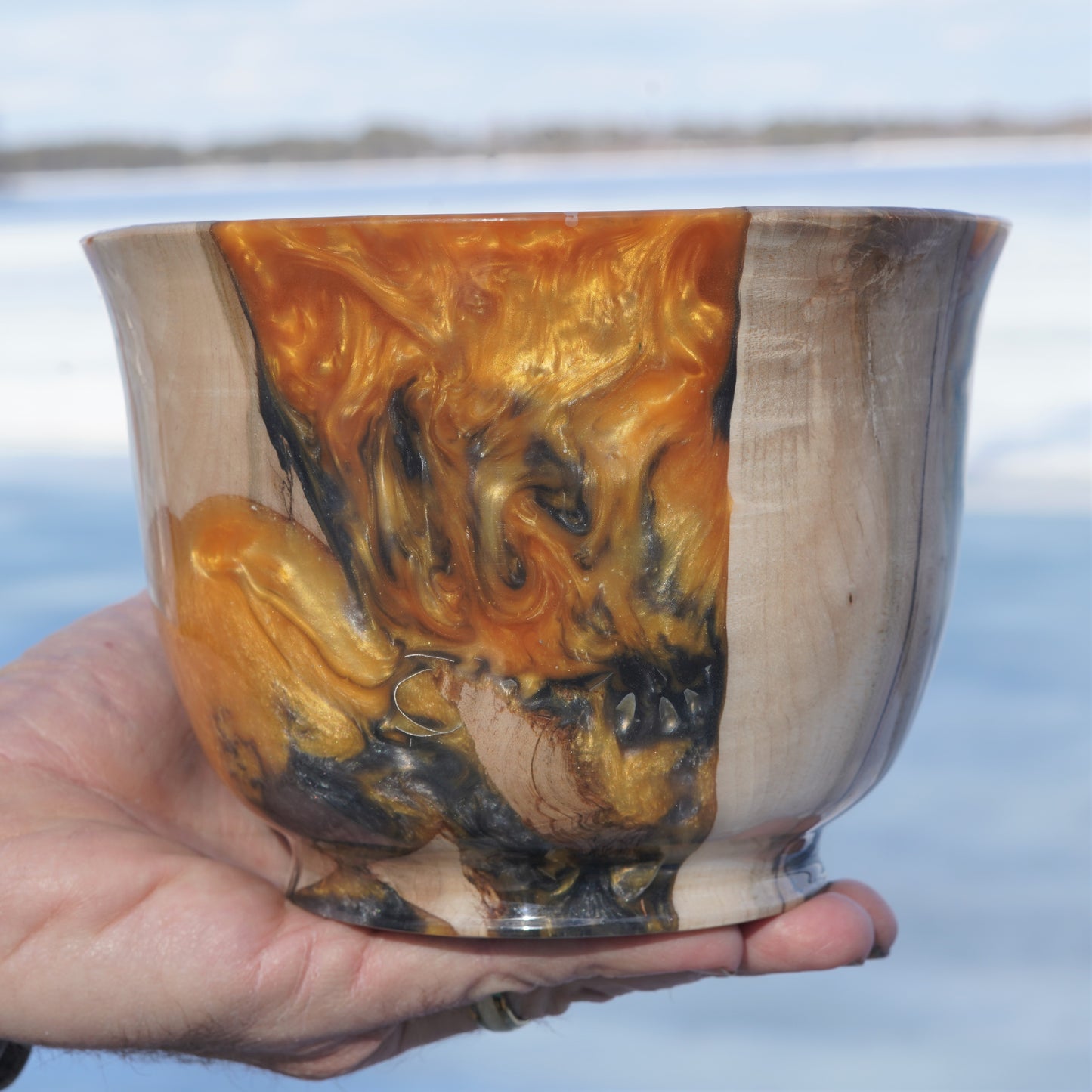 Gold and Pewter Epoxy Resin Bowl | Handmade