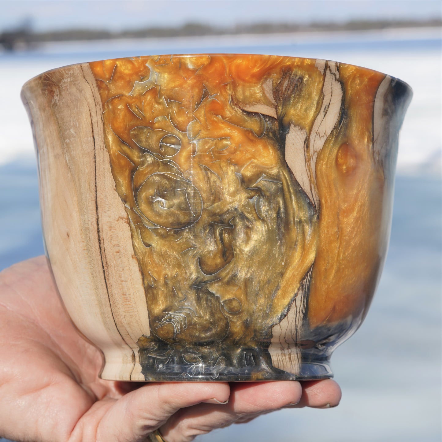 Gold and Pewter Epoxy Resin Bowl | Handmade