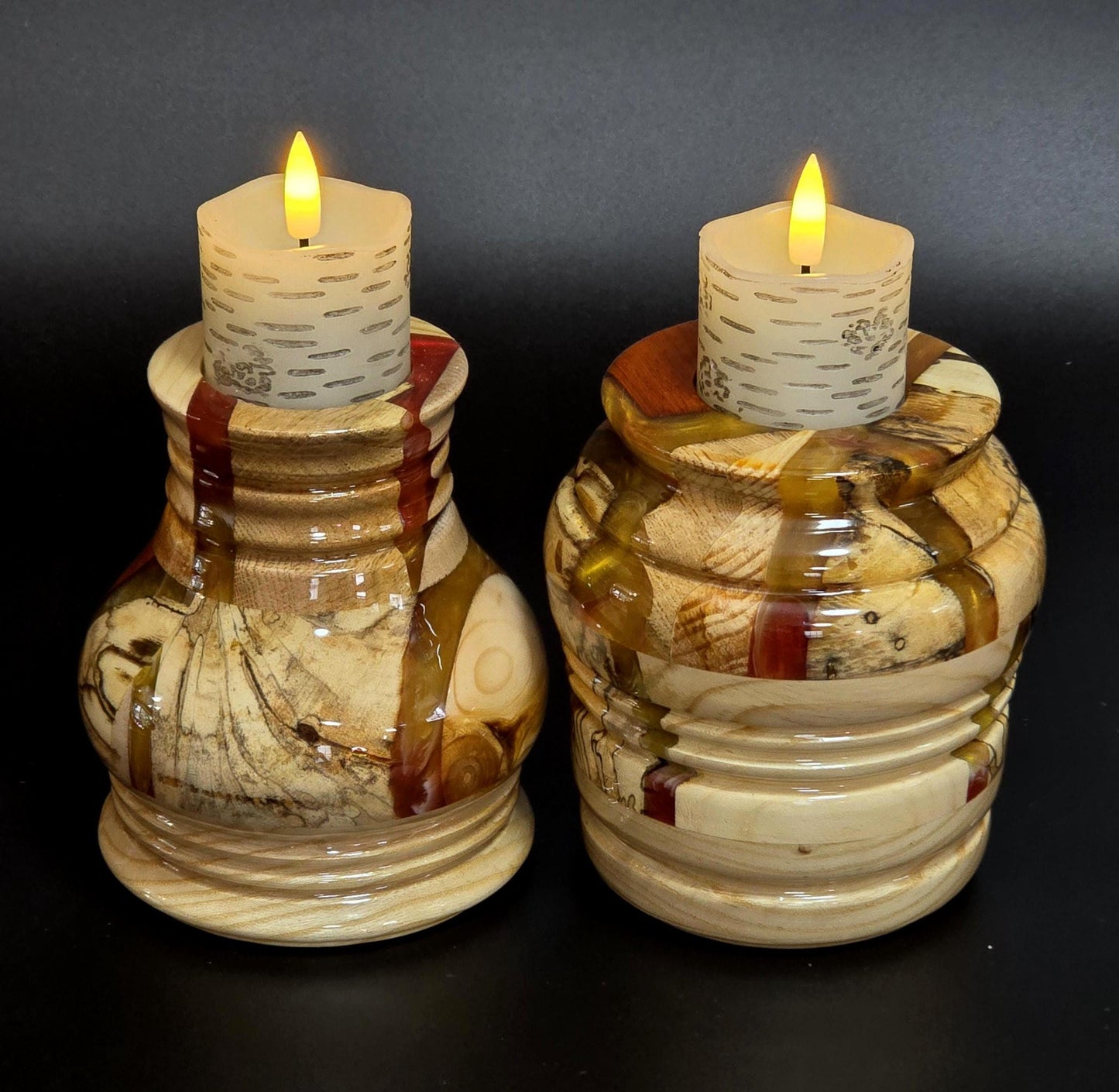Wood and Resin Dining Table Centerpiece - Vase with 2 Candle Holders - Segmented - Minnesota Made