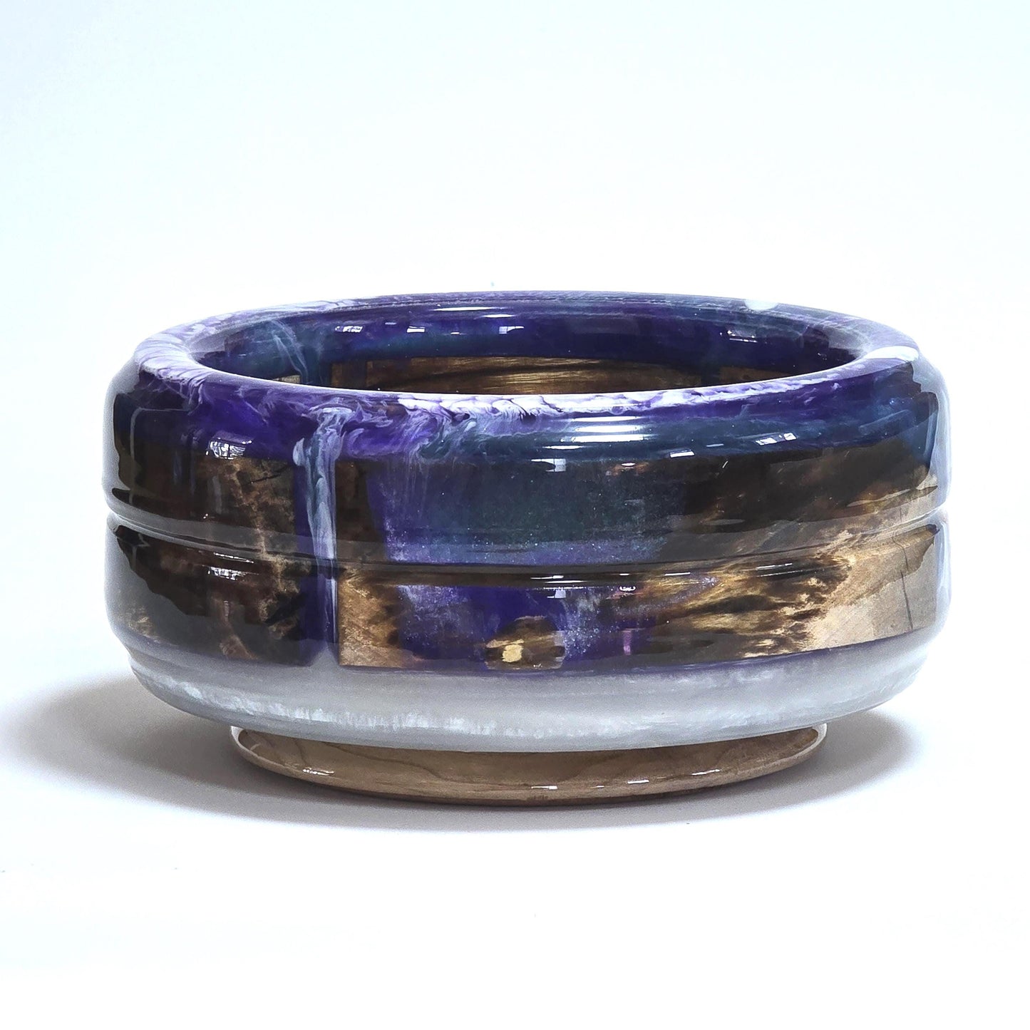 Maple & Cherry Hand Turned Bowl or Planter - Purple and White Resin Accents | Cabin Decor