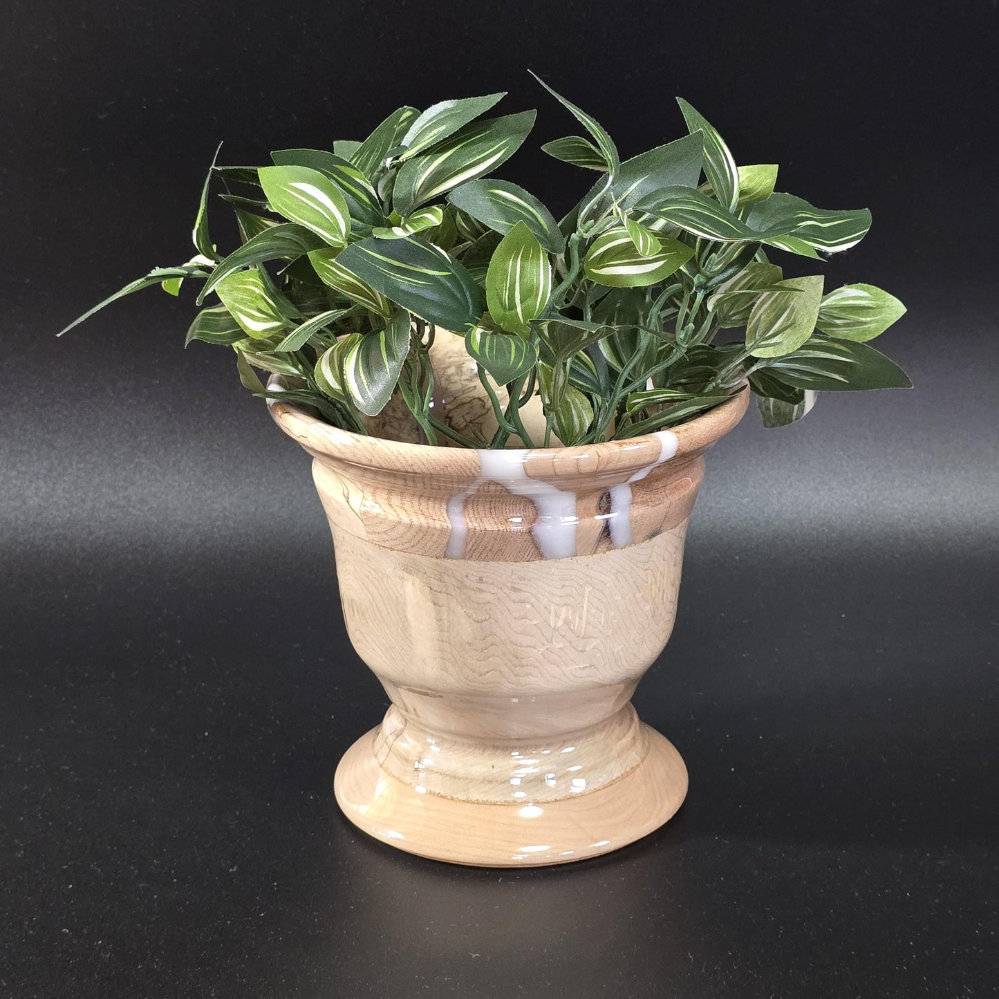 Wood and Resin Pedestal Bowl - Hand Turned in Minnesota - Table Centerpiece