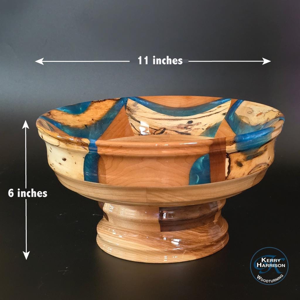 Segmented Wood and Resin Pedestal Bowl - Heirloom Table Centerpiece - Made in Minnesota