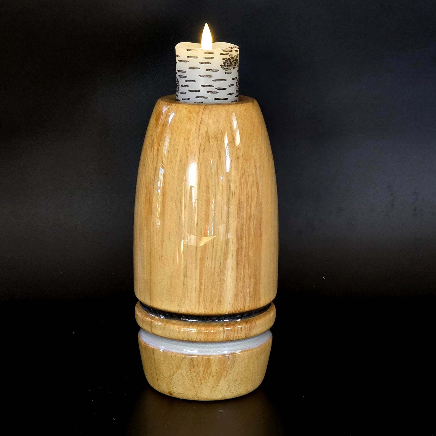 Wooden Pine Vase with Clear Water Tube and Flamesless Candle - Made in Minnesota