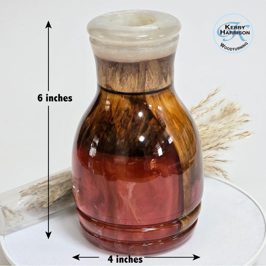 Wood and Rose Colored Resin Bud Vase - water tube included - Made in Minnesota