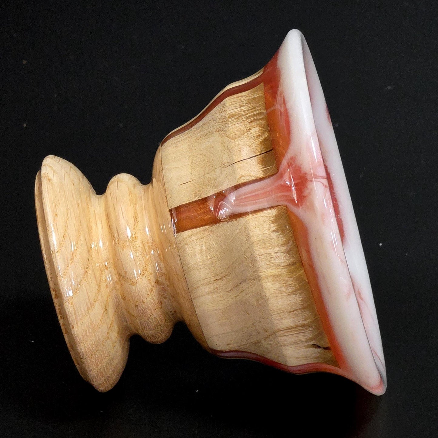Wood Candy Dish 5" Round - Hand Turned Using Wood with Orange & White Resin Accents