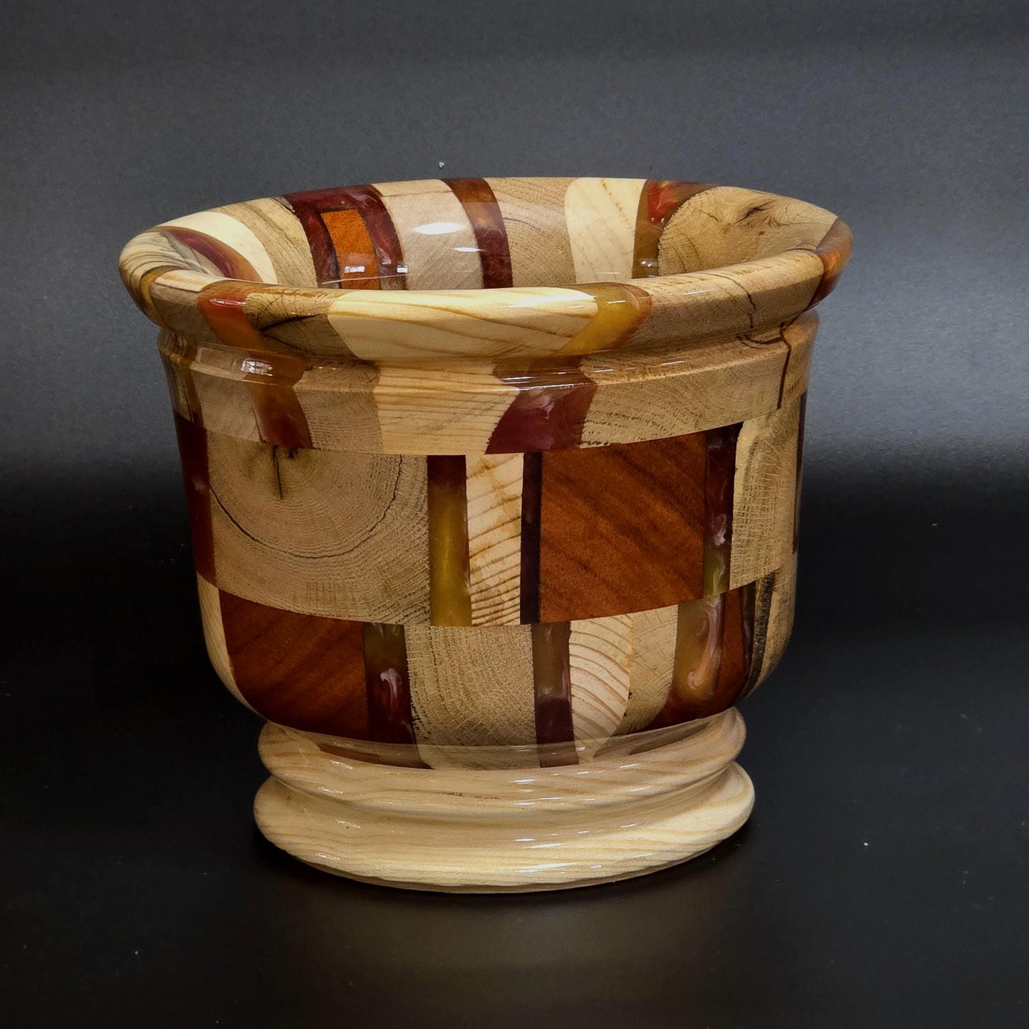 Wood and Resin Dining Table Centerpiece - Vase with 2 Candle Holders - Segmented - Minnesota Made