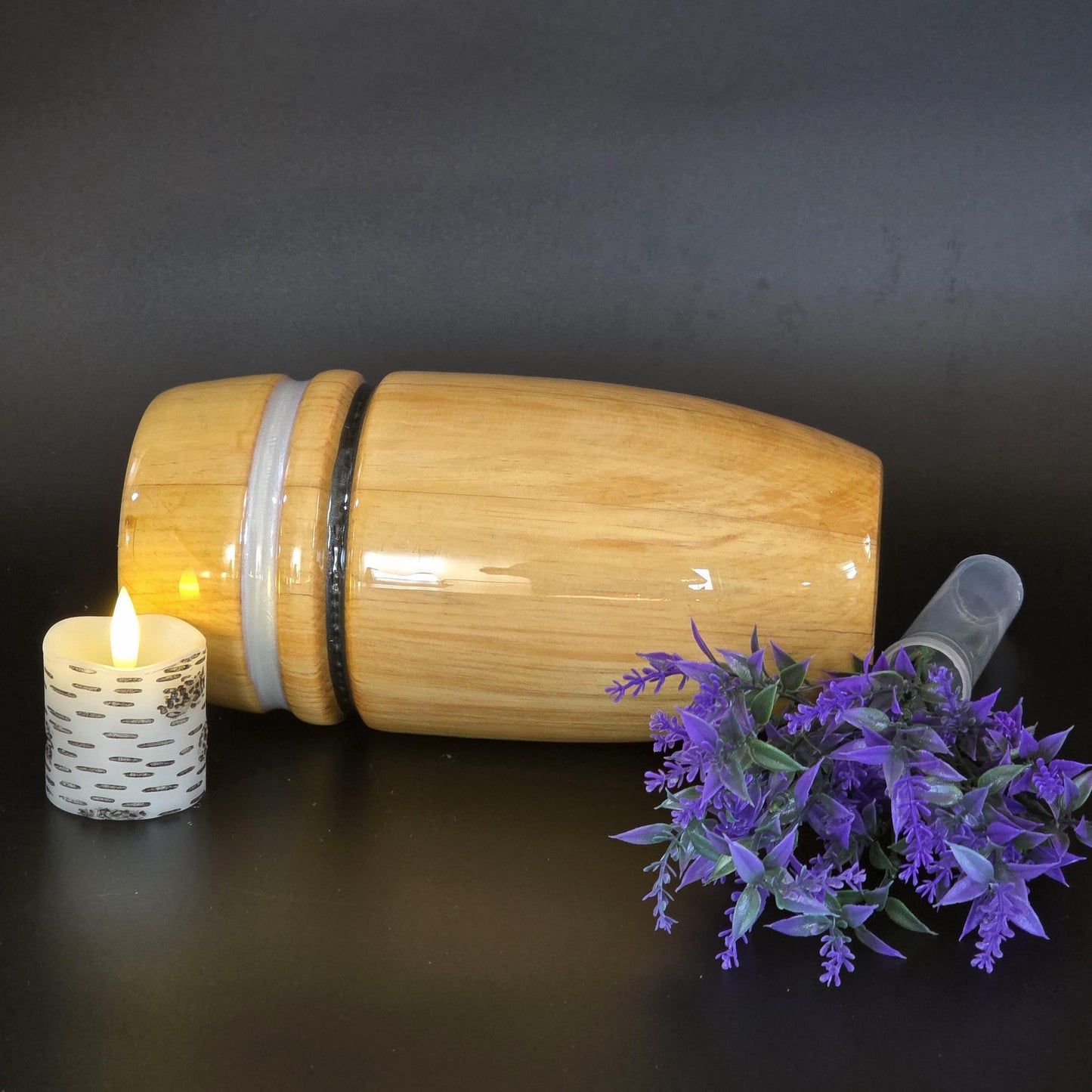 Wooden Pine Vase with Clear Water Tube and Flamesless Candle - Made in Minnesota