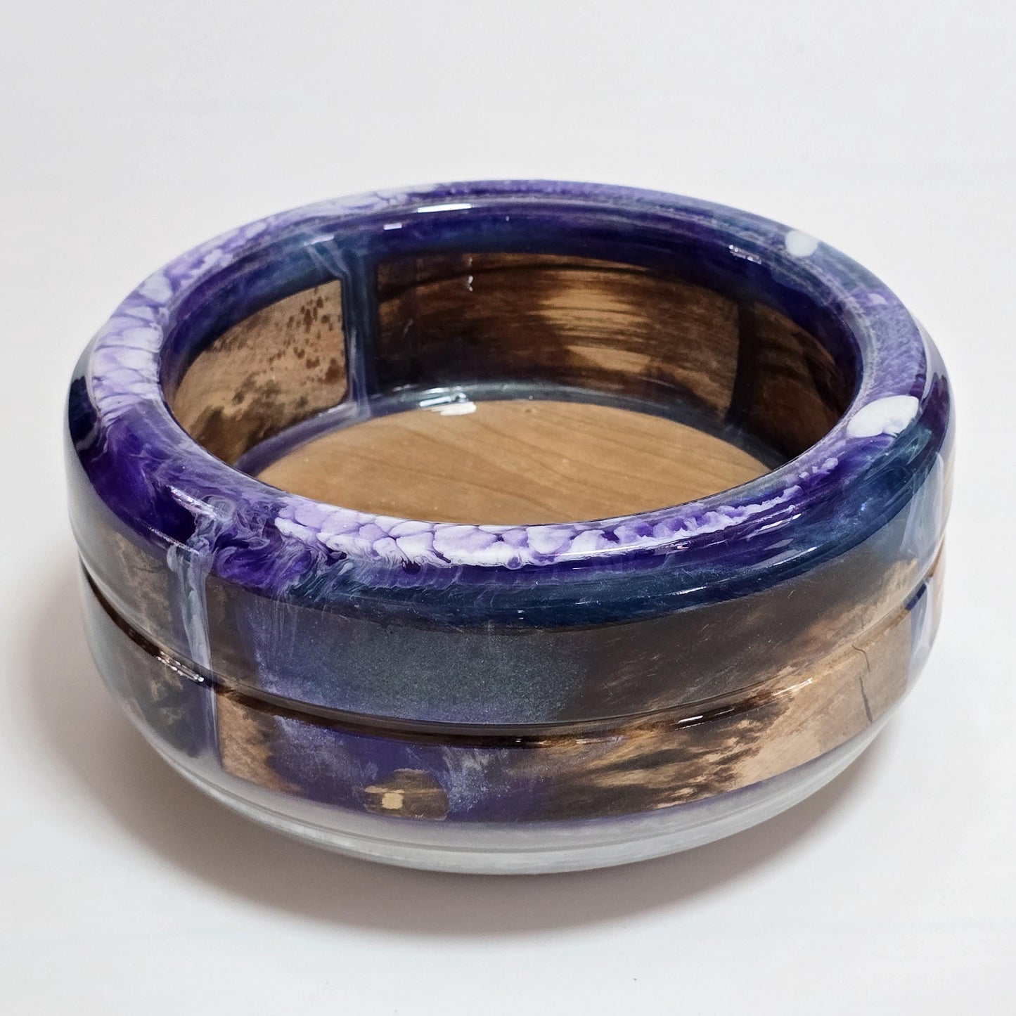 Maple & Cherry Hand Turned Bowl or Planter - Purple and White Resin Accents | Cabin Decor