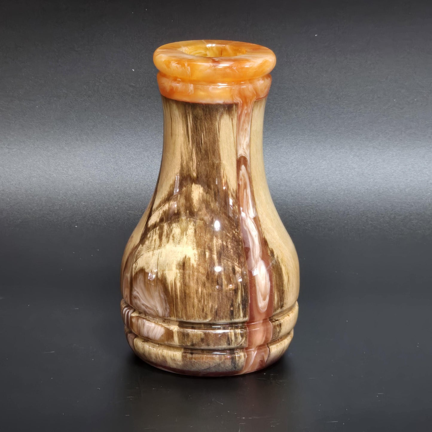 Hand Turned Wood Bud Vase - Orange resin rim - water tube included