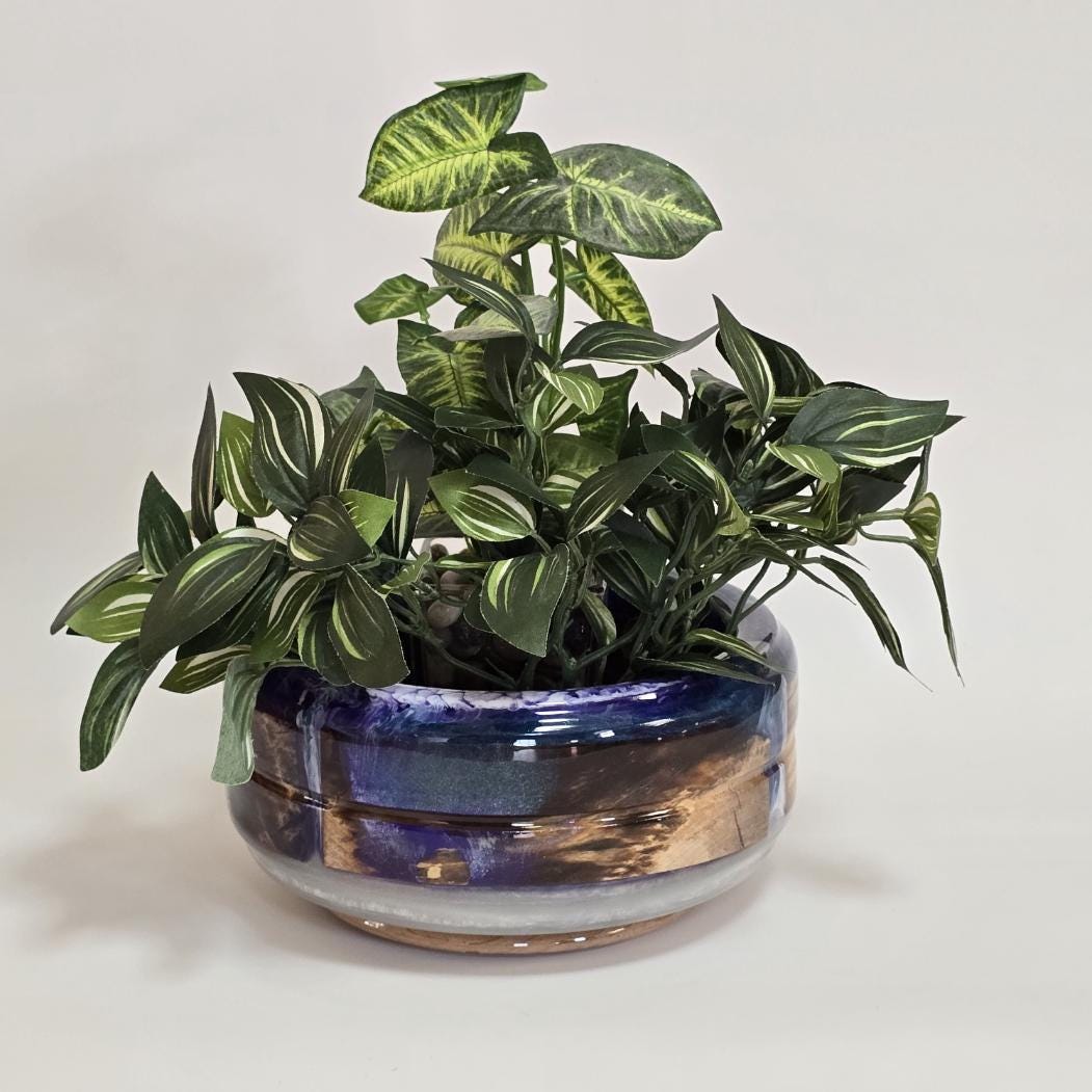 Maple & Cherry Hand Turned Bowl or Planter - Purple and White Resin Accents | Cabin Decor