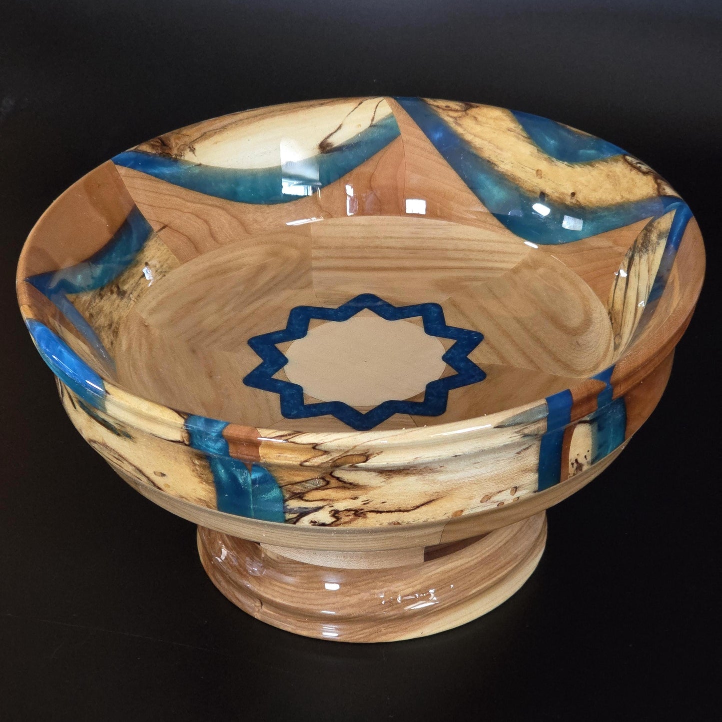 Segmented Wood and Resin Pedestal Bowl - Heirloom Table Centerpiece - Made in Minnesota