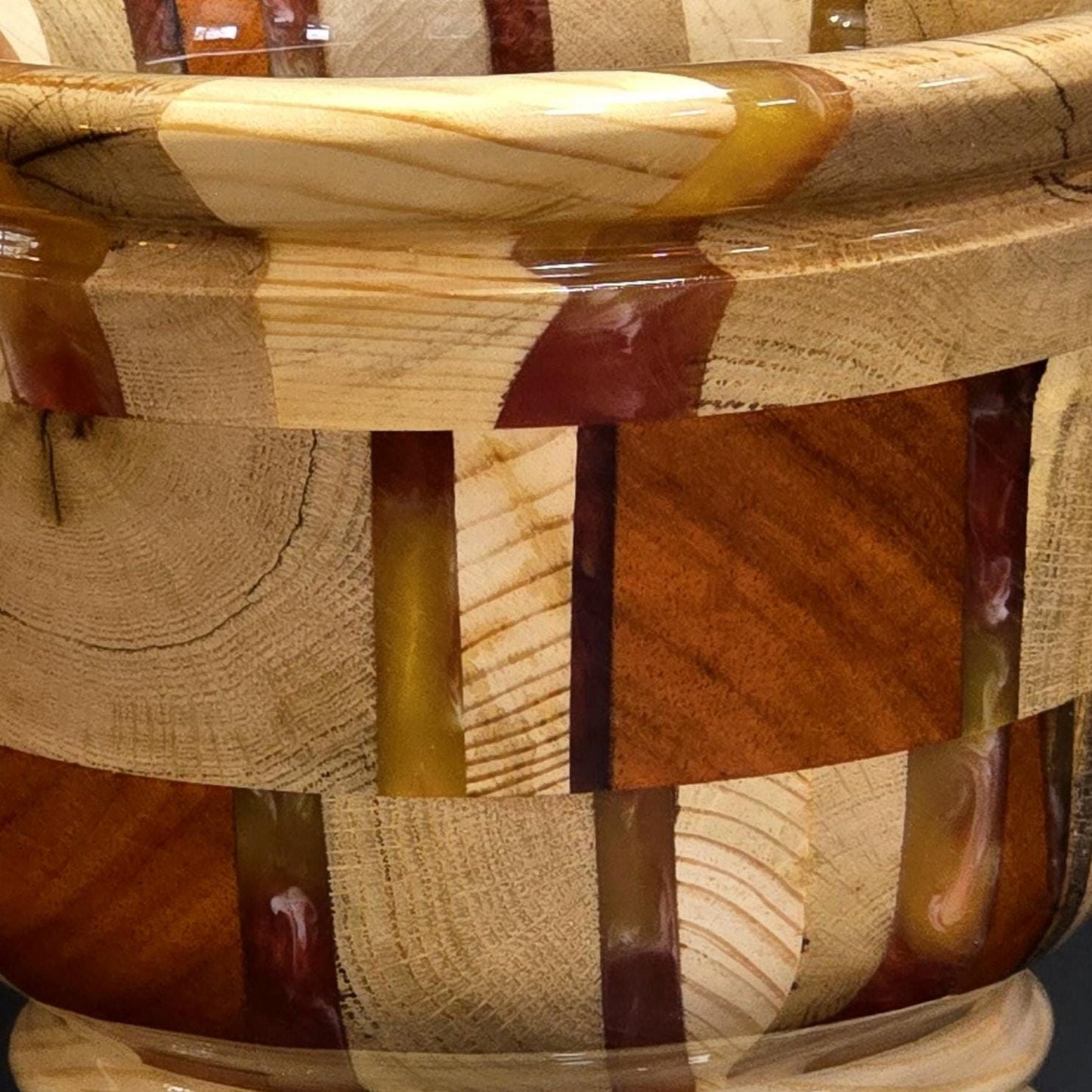 Wood and Resin Dining Table Centerpiece - Vase with 2 Candle Holders - Segmented - Minnesota Made