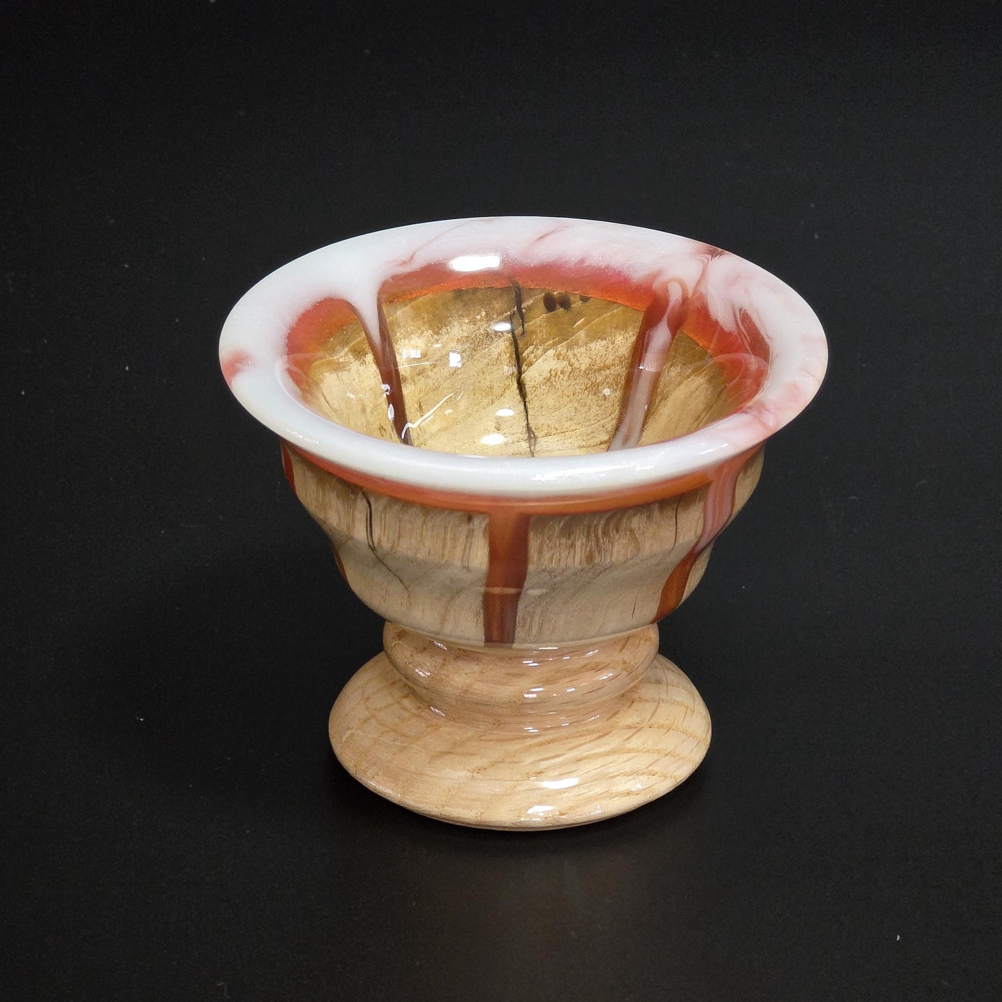 Wood Candy Dish 5" Round - Hand Turned Using Wood with Orange & White Resin Accents