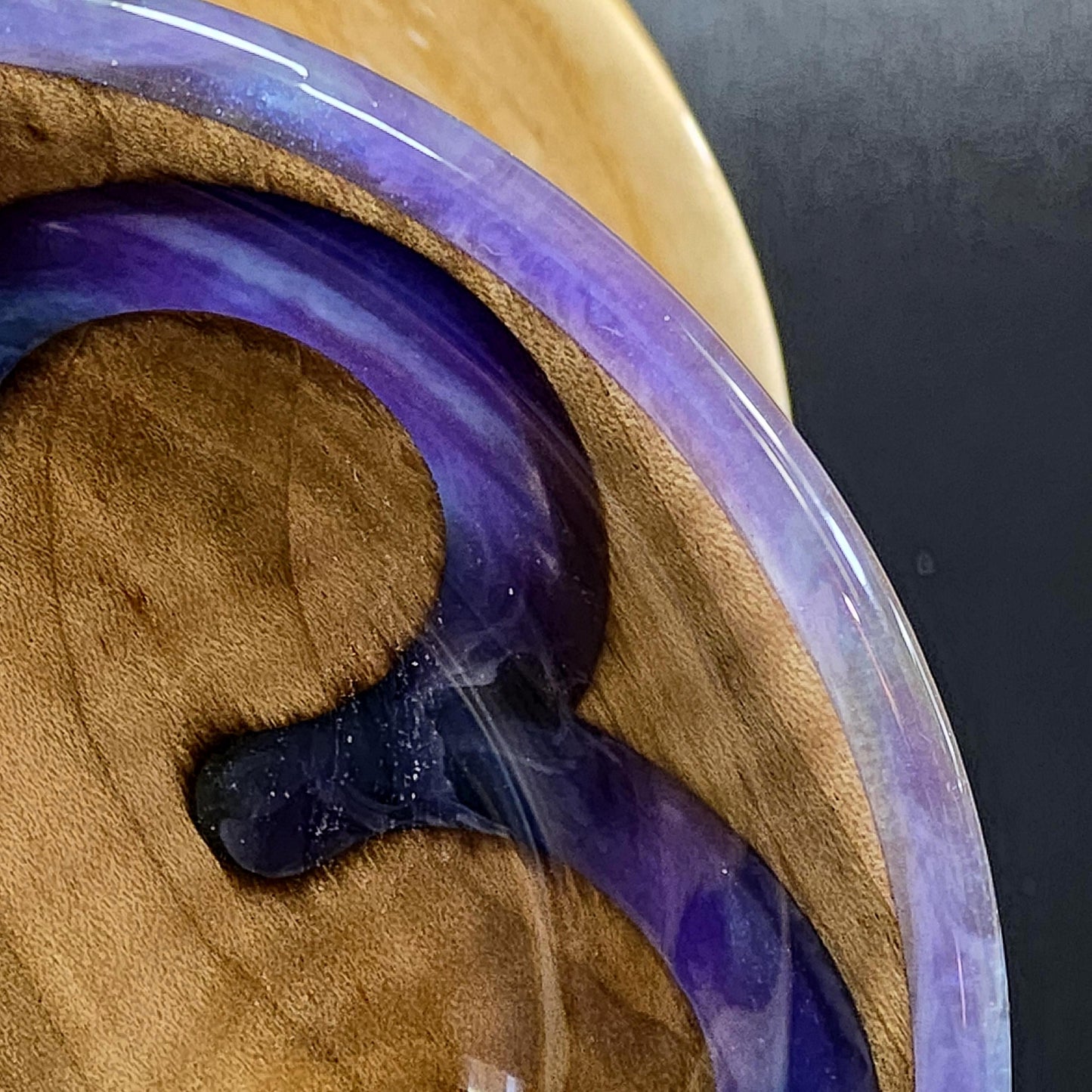 Pedestal Candy Dish with Blue Resin Accents and Rim | Handmade Wood Bowl