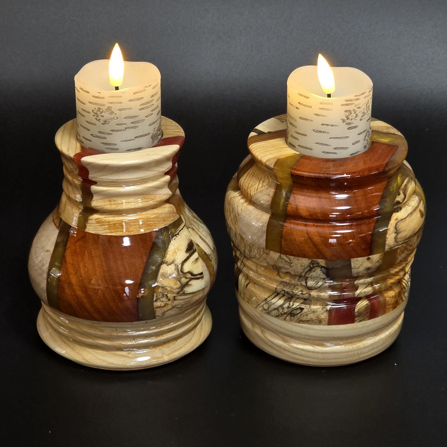 Wood and Resin Dining Table Centerpiece - Vase with 2 Candle Holders - Segmented - Minnesota Made