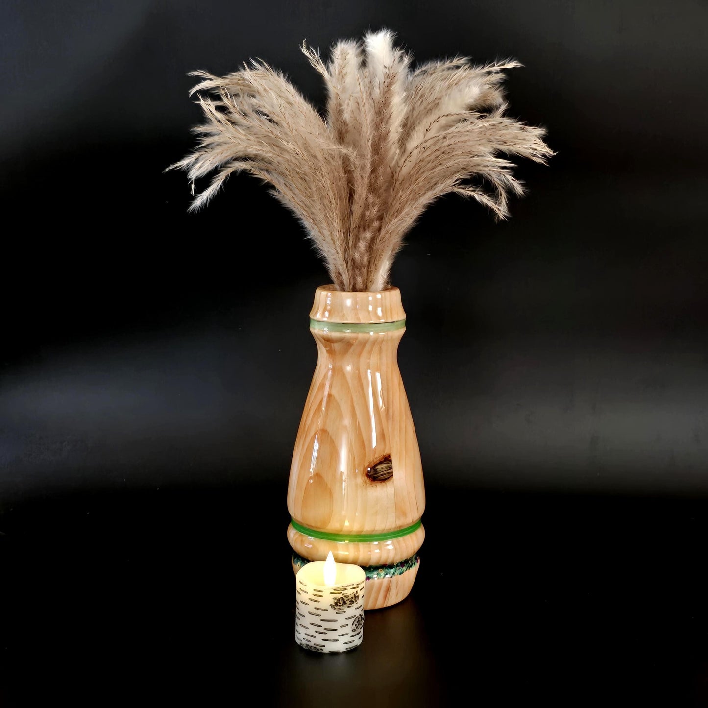 Handcrafted Tall Table Centerpiece Candle Holder - Vase, with Flameless Candle + Water Tube