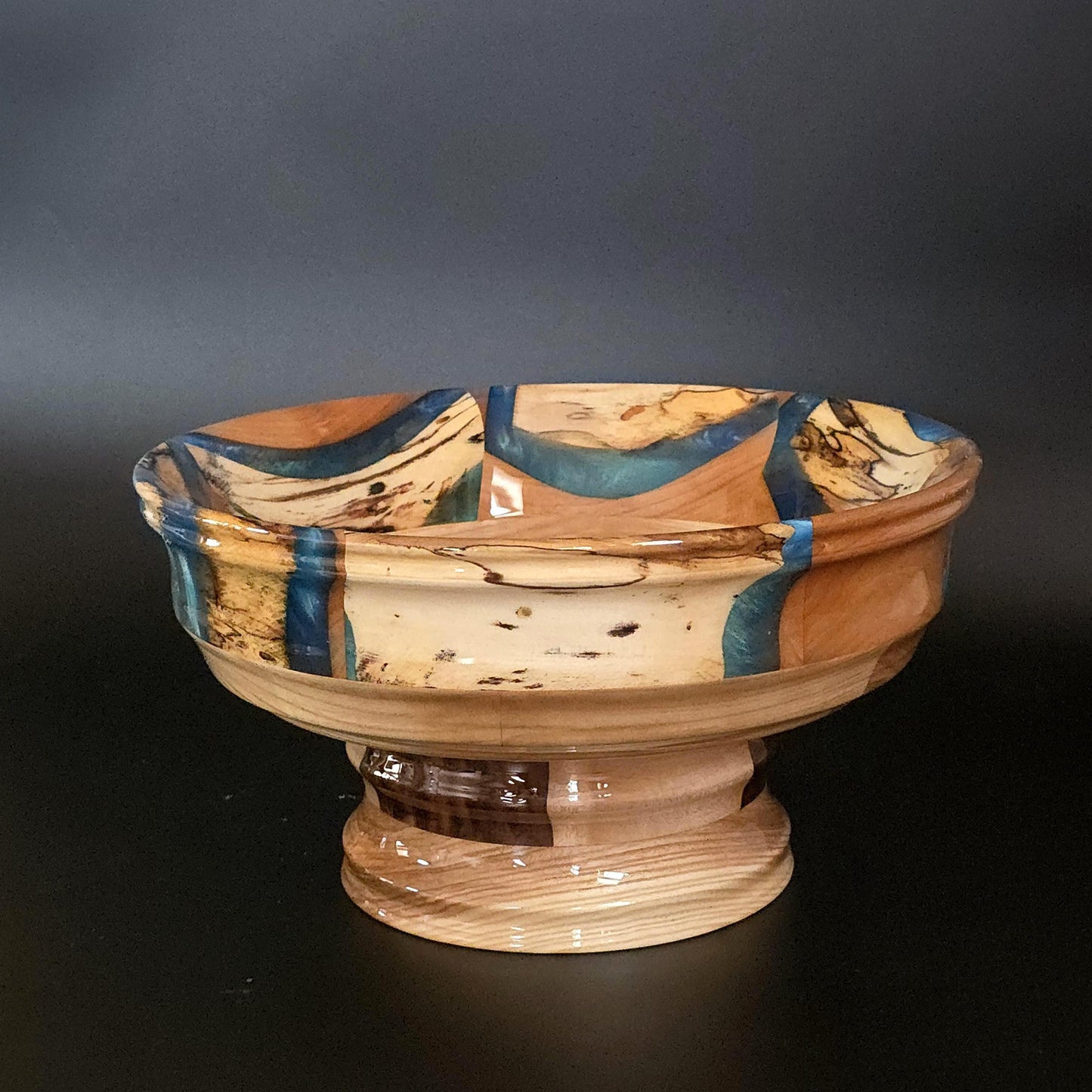 Segmented Wood and Resin Pedestal Bowl - Heirloom Table Centerpiece - Made in Minnesota