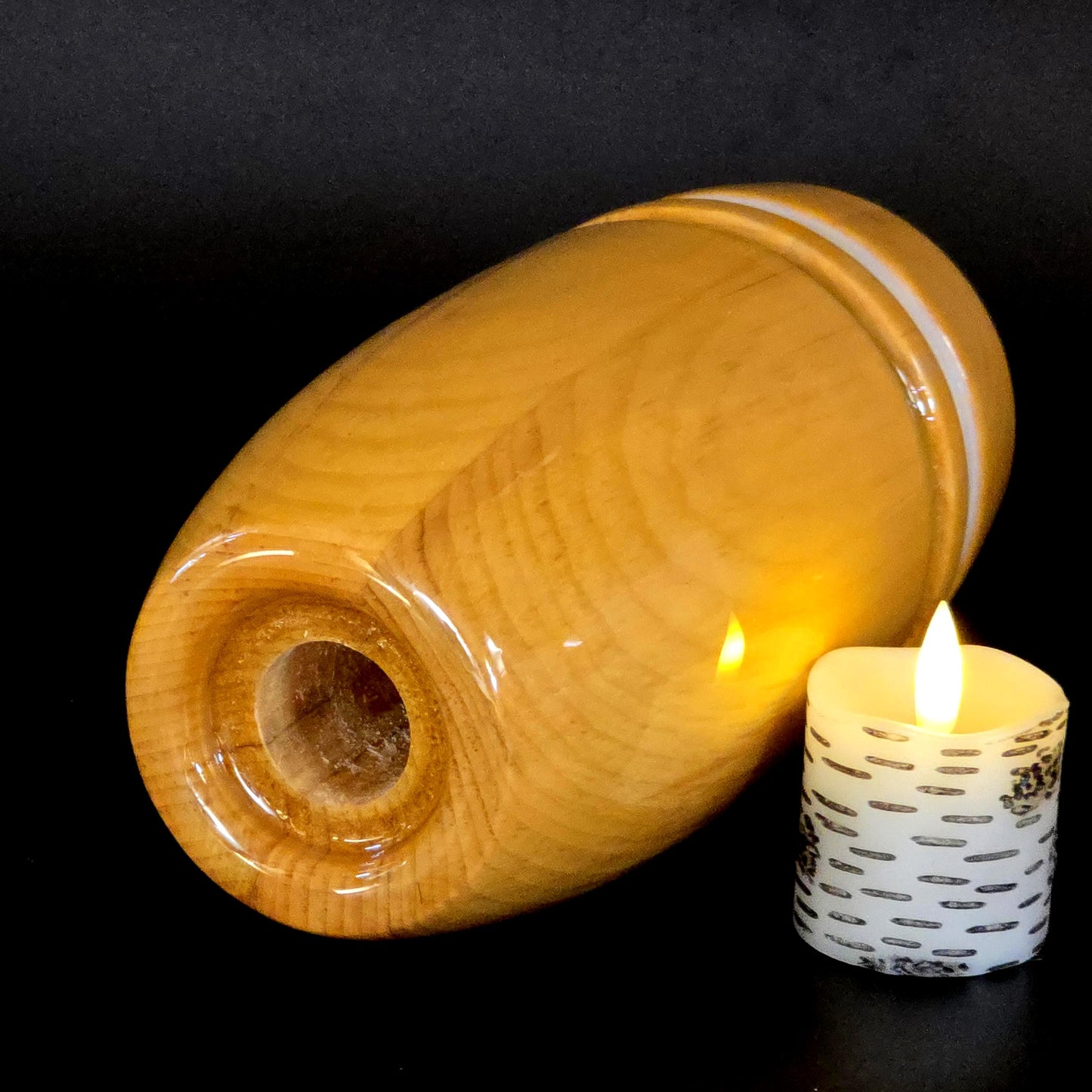 Wooden Pine Vase with Clear Water Tube and Flamesless Candle - Made in Minnesota