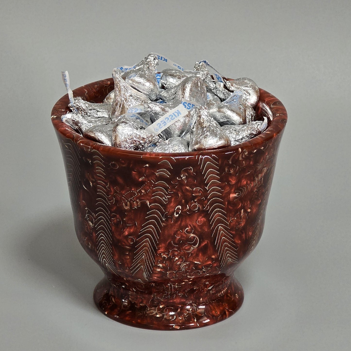 Candy Dish - Lathe Turned using Red Resin with Metal Shavings Embedded -5" Round