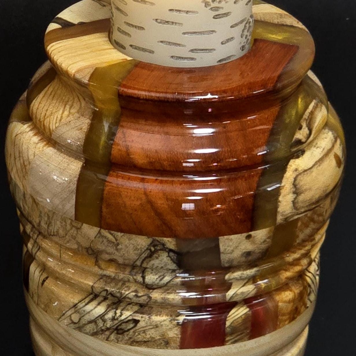 Wood and Resin Dining Table Centerpiece - Vase with 2 Candle Holders - Segmented - Minnesota Made