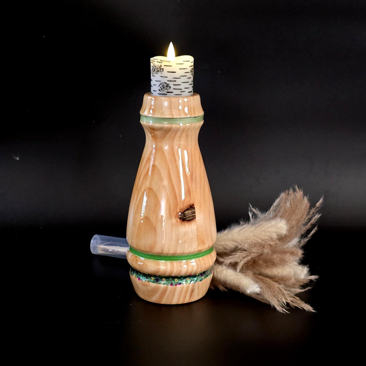 Handcrafted Tall Table Centerpiece Candle Holder - Vase, with Flameless Candle + Water Tube