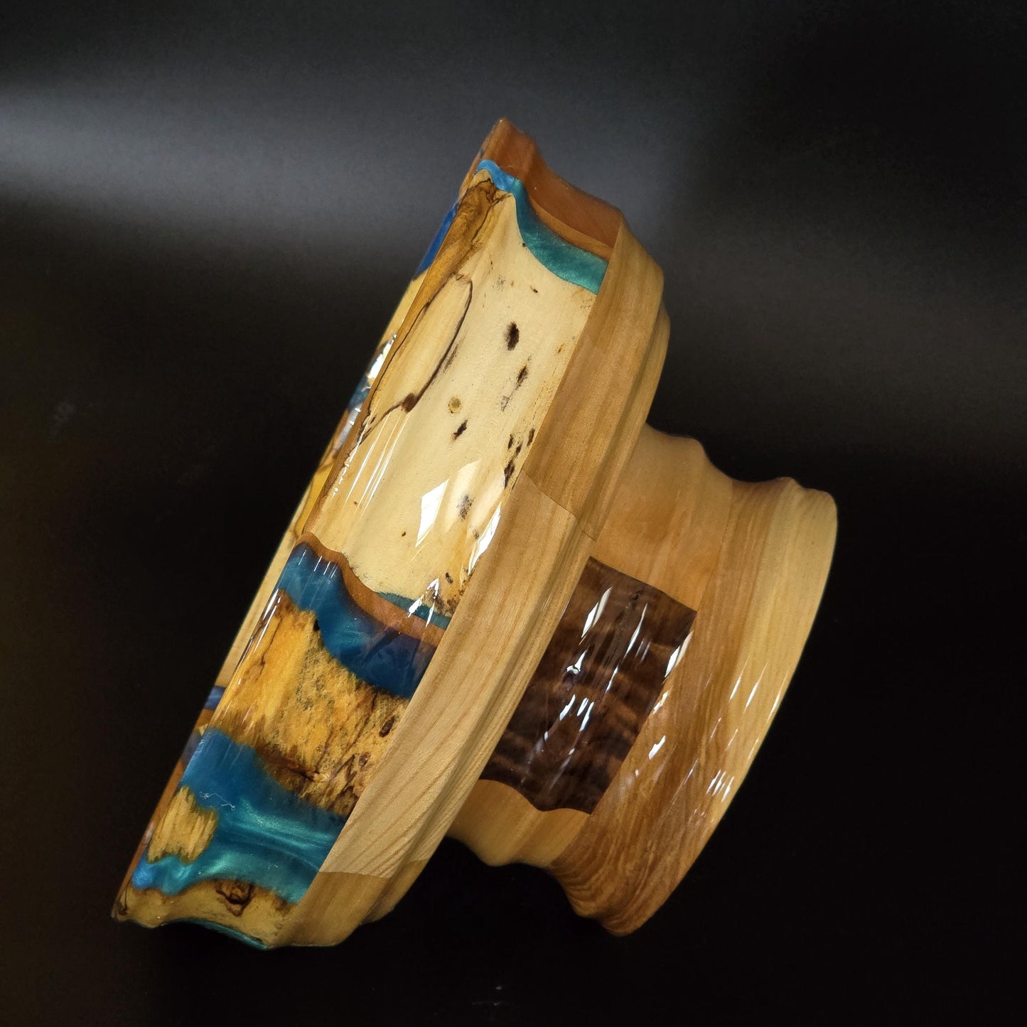 Segmented Wood and Resin Pedestal Bowl - Heirloom Table Centerpiece - Made in Minnesota