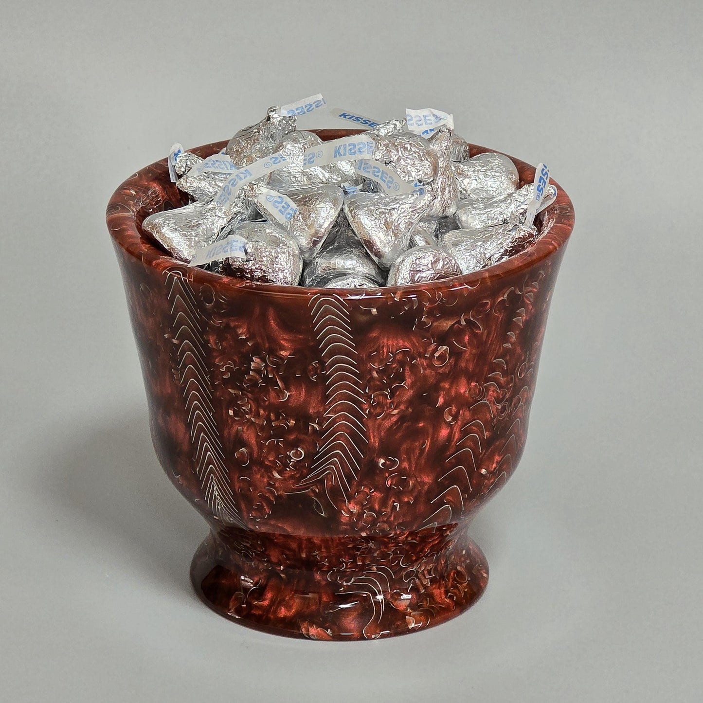 Candy Dish - Lathe Turned using Red Resin with Metal Shavings Embedded -5" Round