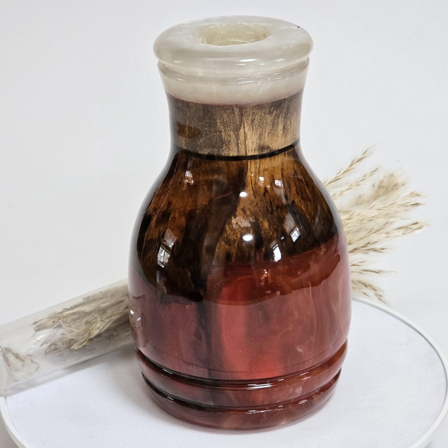 Wood and Rose Colored Resin Bud Vase - water tube included - Made in Minnesota