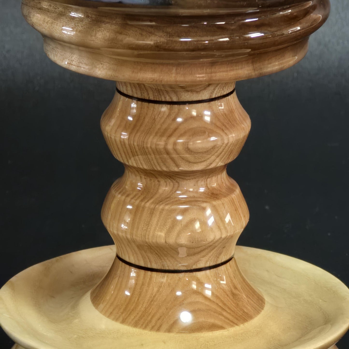 Pedestal Candy Dish with Blue Resin Accents and Rim | Handmade Wood Bowl