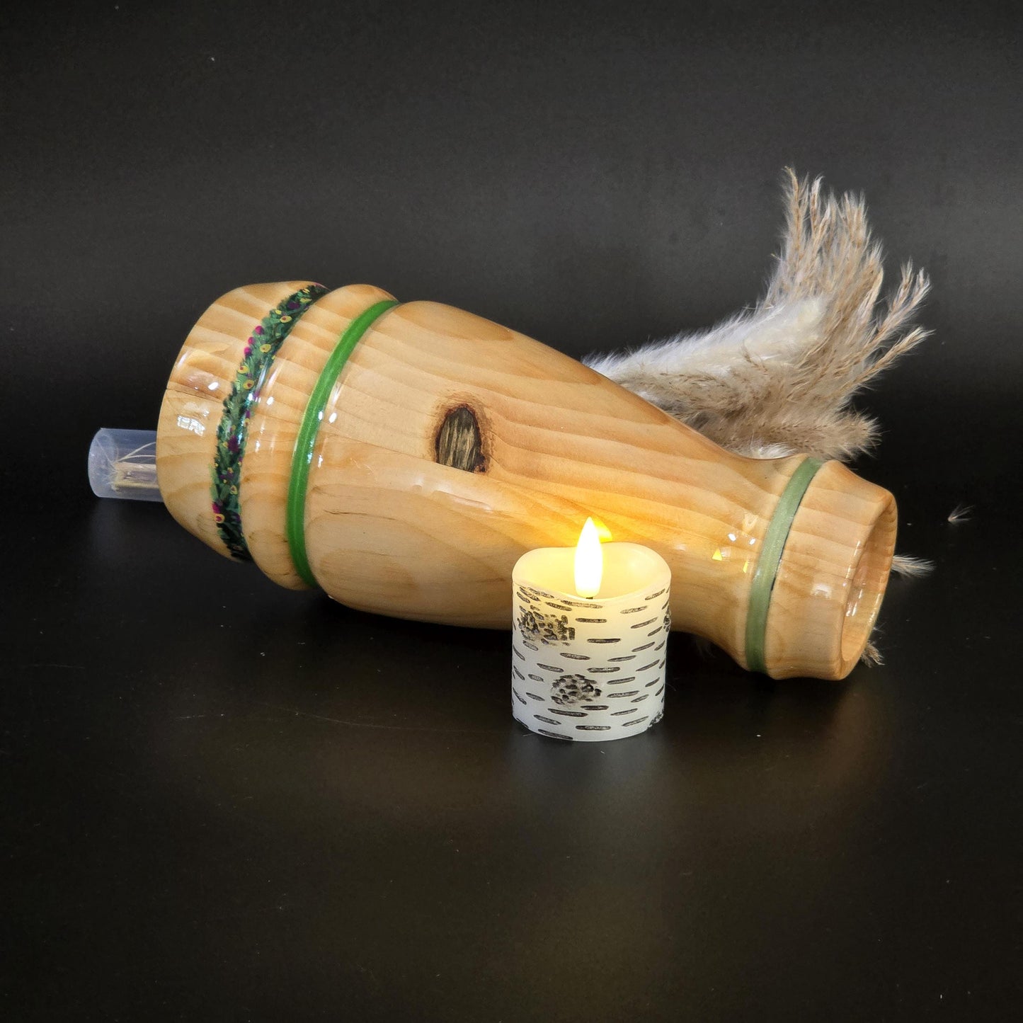 Handcrafted Tall Table Centerpiece Candle Holder - Vase, with Flameless Candle + Water Tube