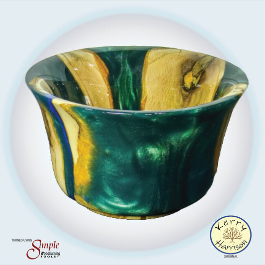 Handturned Oak Bowl with green and gold resin | Handmade in northern Minnesota
