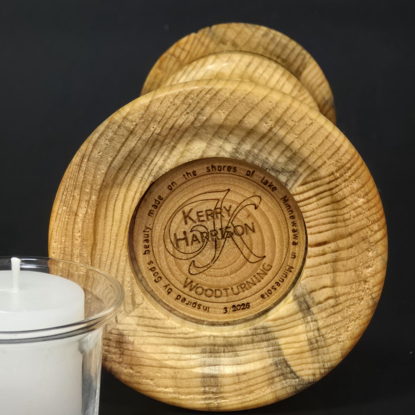 Hand Turned Wood Votive Candle Holders with Glass Cups and Candles | Made in Minnesota